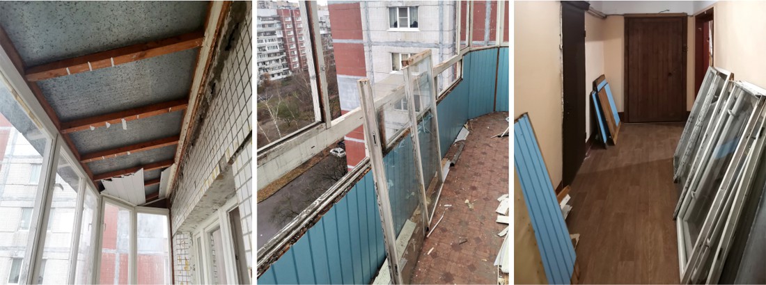 Демонтаж старого остекления лоджии